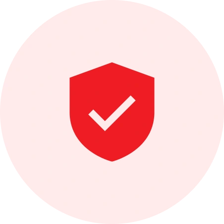 Red shield with white checkmark.