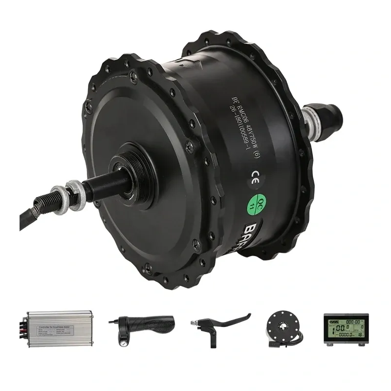 A black electric motor with some wires and other parts