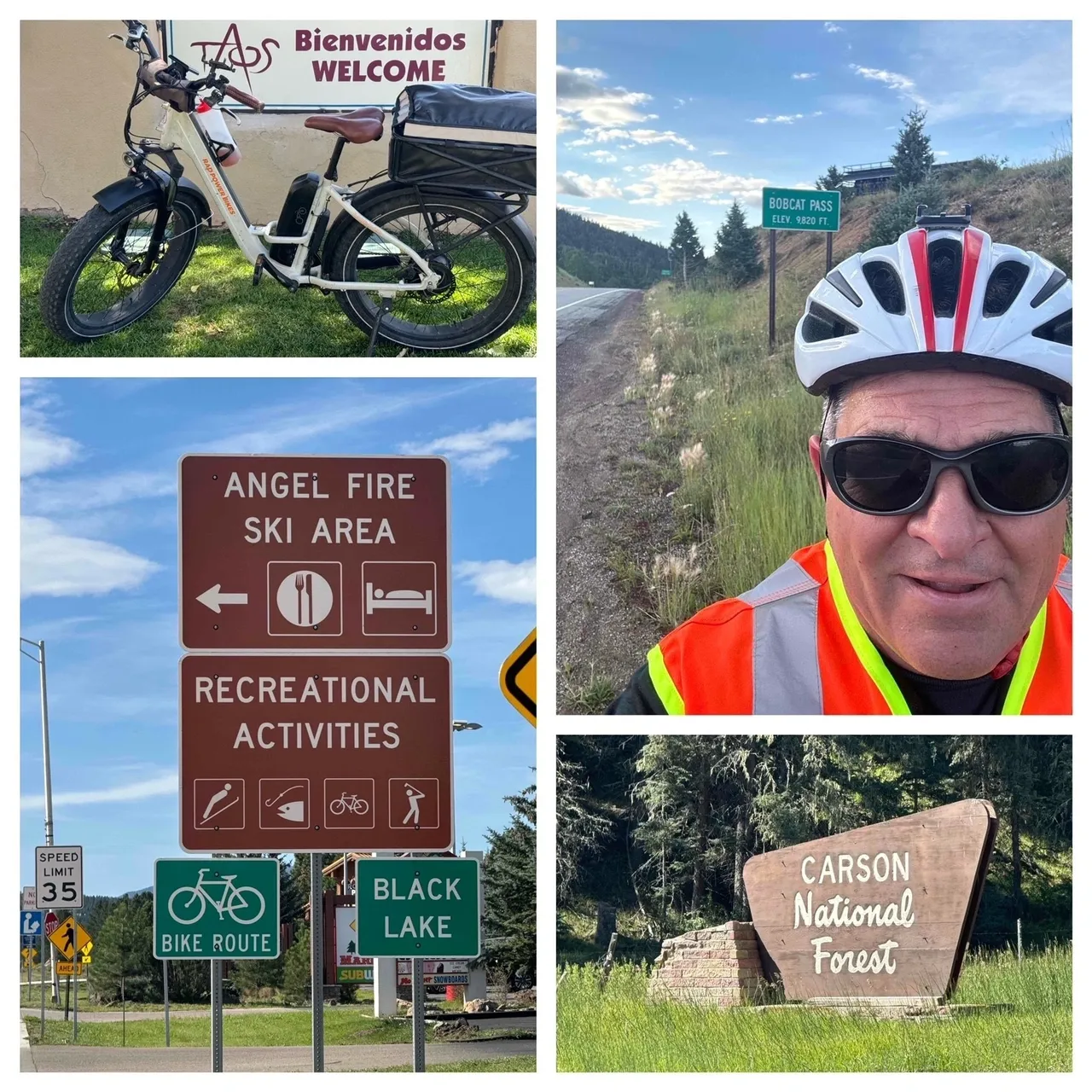 A collage of photos with a man on a motorcycle.