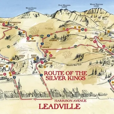 Here's an alt tag for the image: Leadville, Colorado: Route of the Silver Kings map.