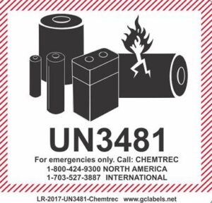 Warning label for hazardous materials, emergency contacts.