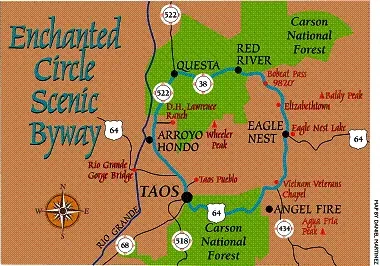 A map of the enchanted circle scenic highway.