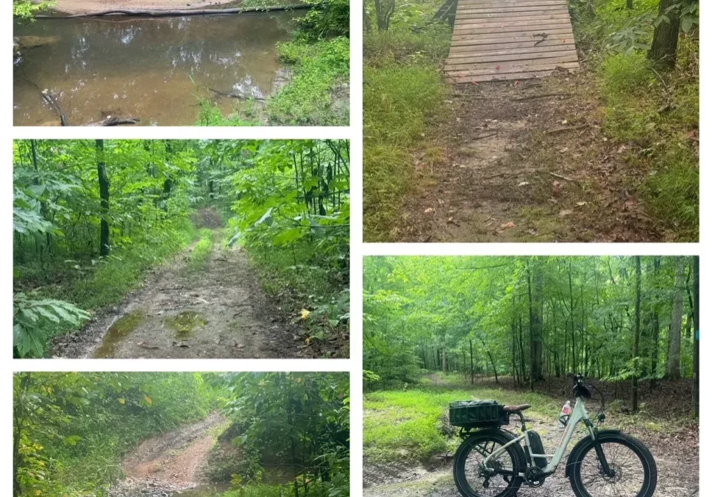 A series of photos showing the trail and bike path.